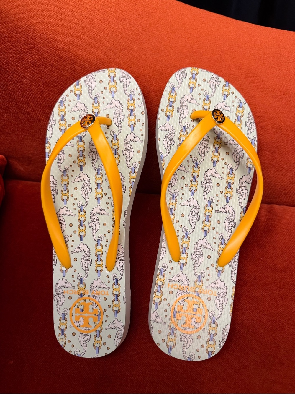 Tory Burch Seahorse Print Flip Flops